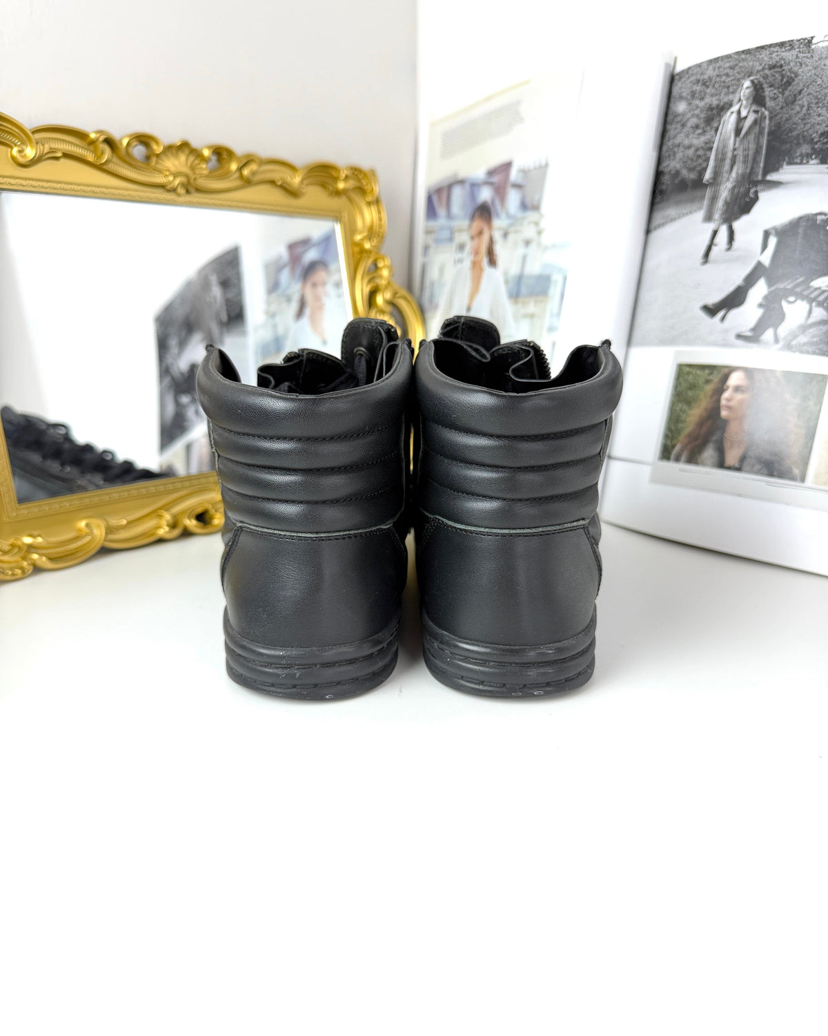 Chanel Black Leather CC Double Zip High-Top Sneakers - Black/ Silver-Tone Hardware - View 4