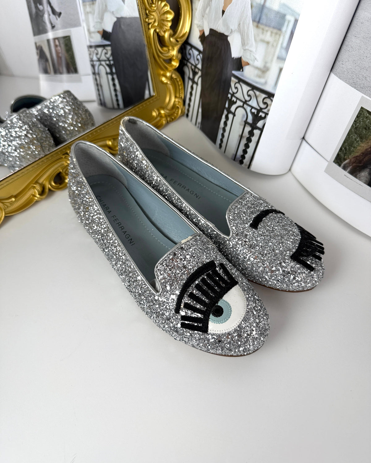 Chiara Ferragni Flirting Glitter Loafers - Silver - View 3