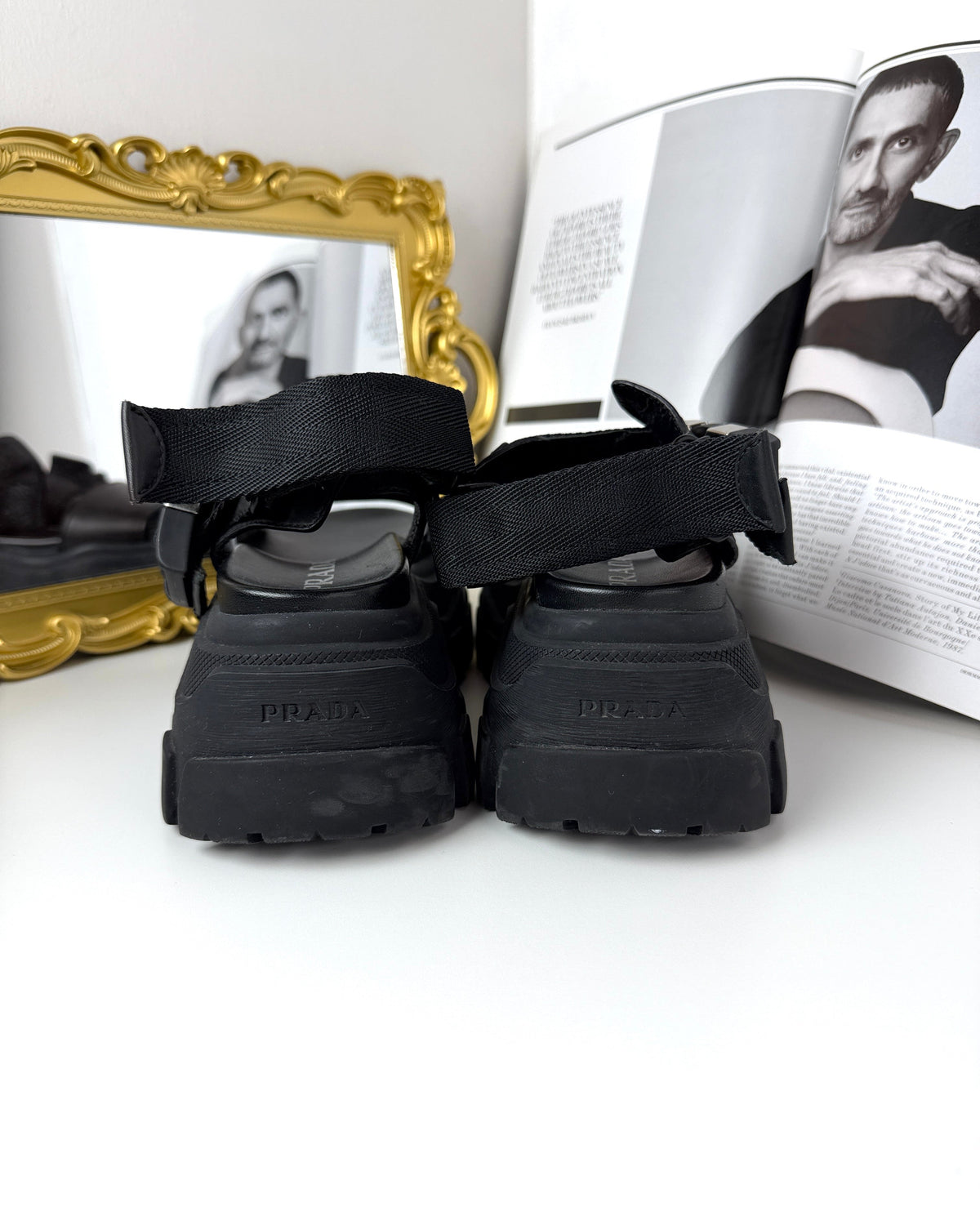 Prada Sporty Leather and Nylon Tape Sandals - Black - View 4