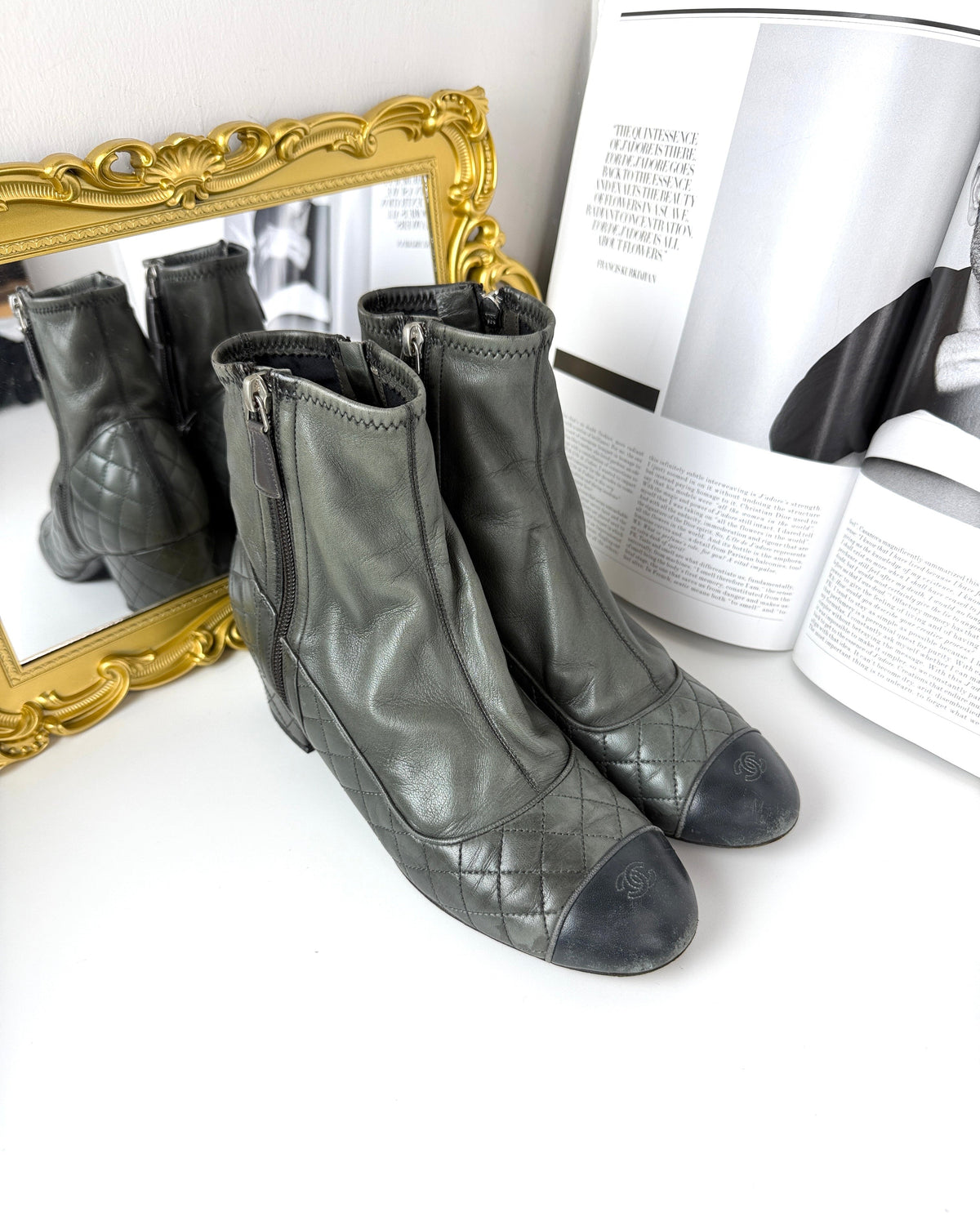 Chanel Matelassê Short Boots - Grey & Black - View 2