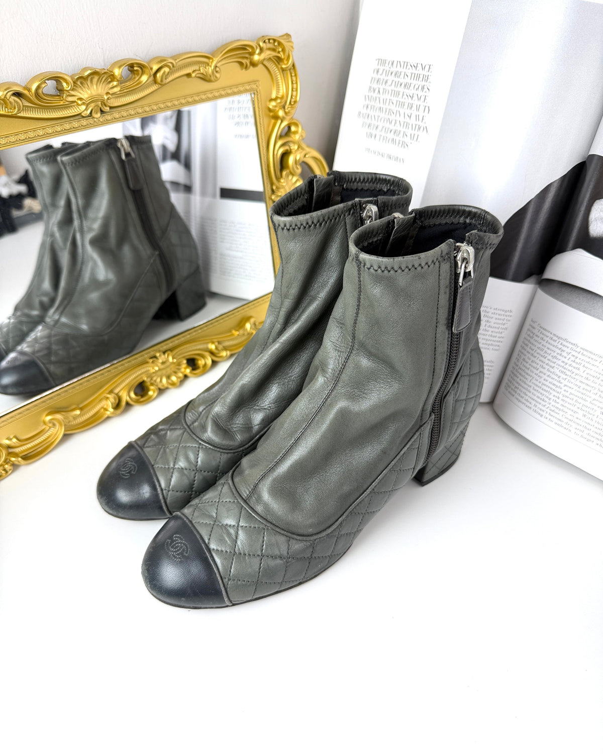 Chanel Matelassê Short Boots - Grey & Black - View 3