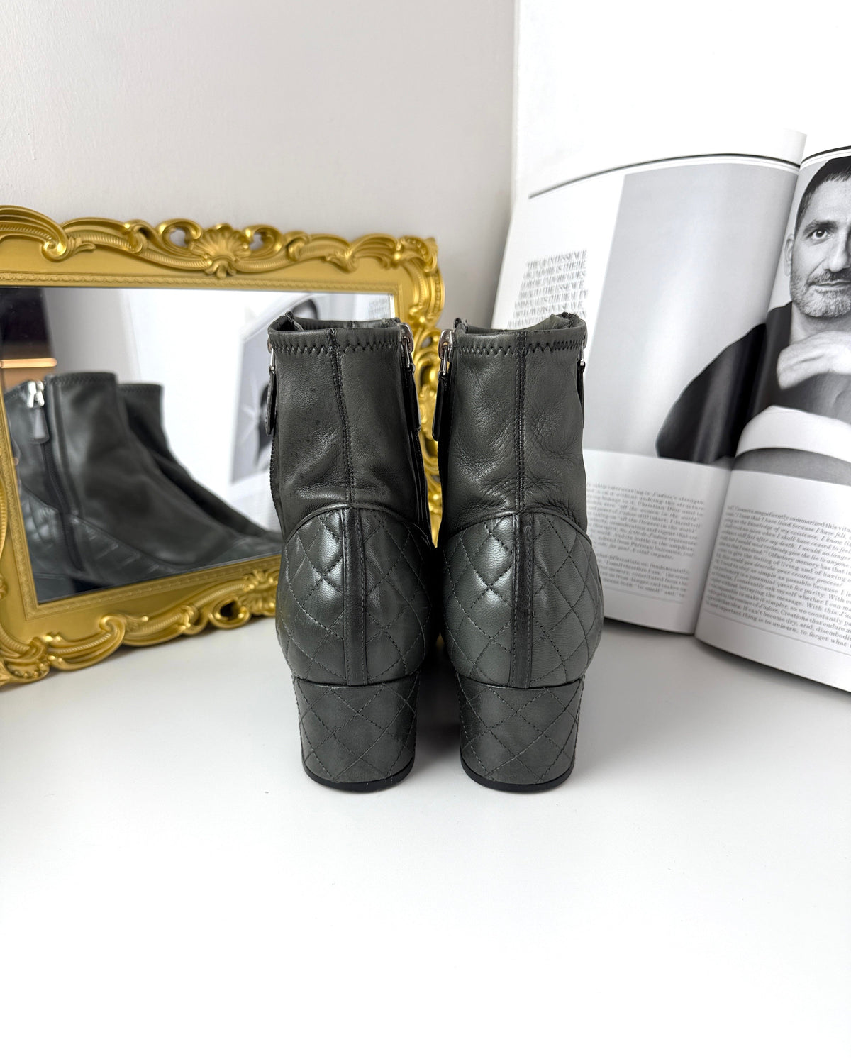 Chanel Matelassê Short Boots - Grey & Black - View 4