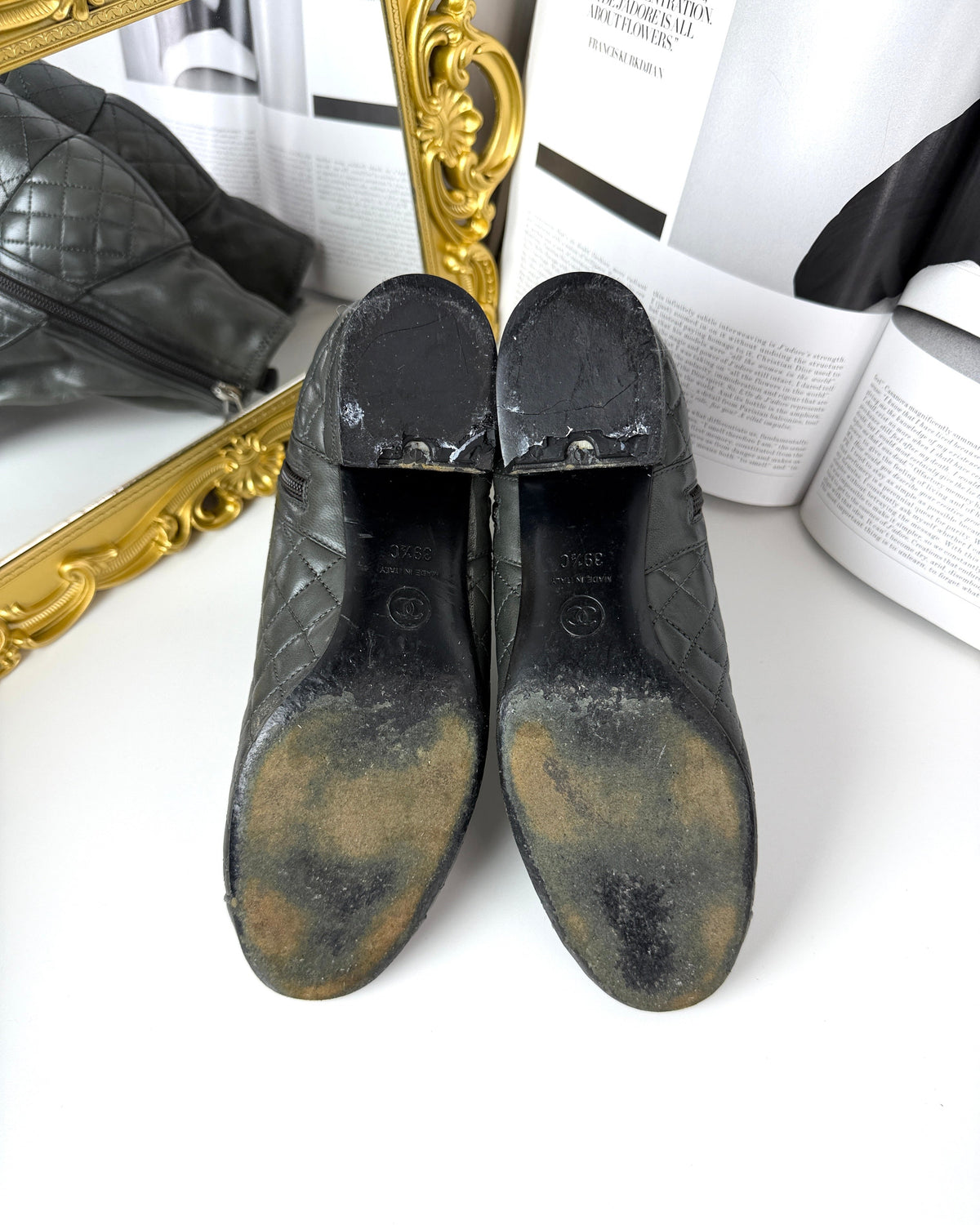 Chanel Matelassê Short Boots - Grey & Black - View 5