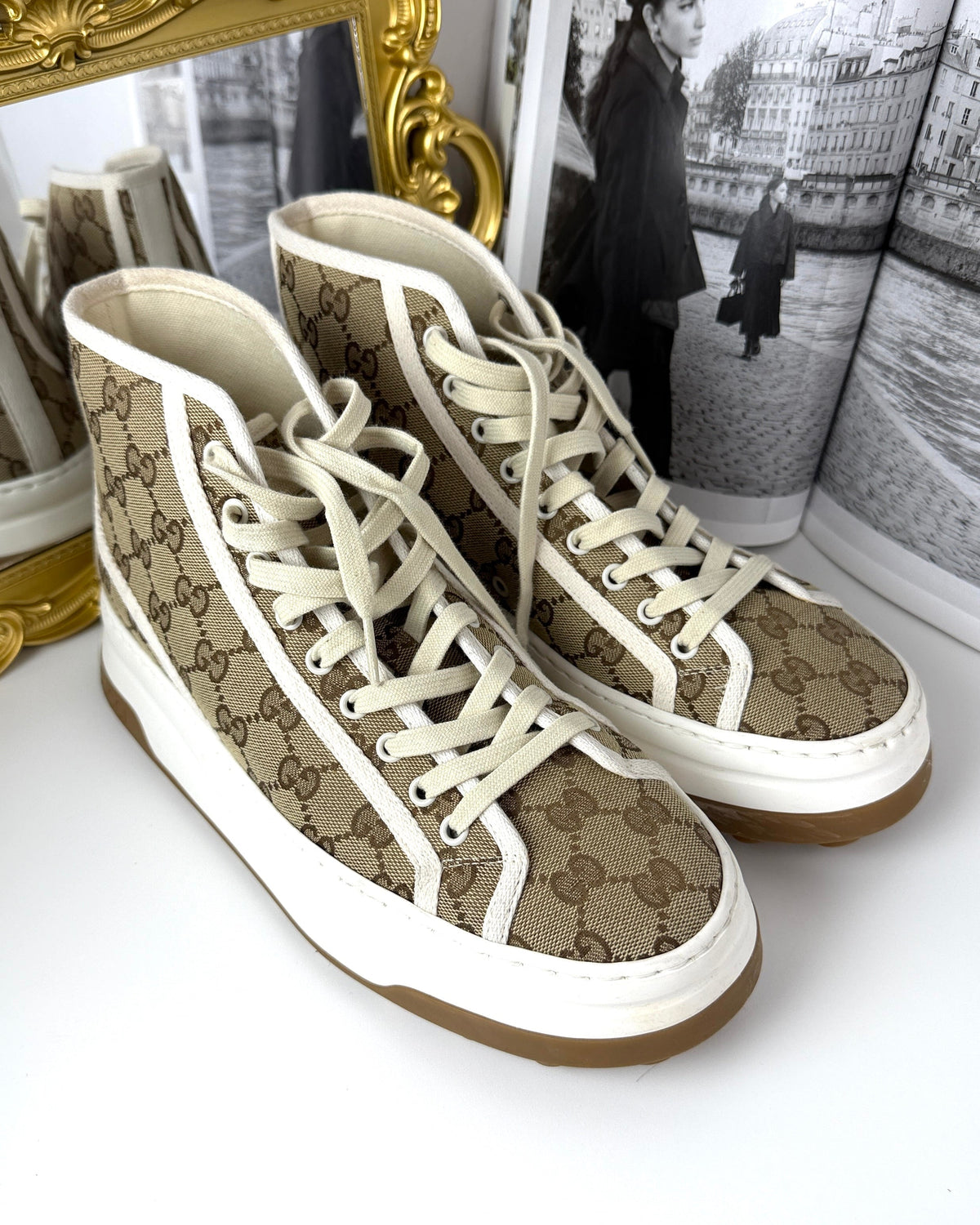 Gucci GG High-Top Canvas Sneaker - Beige & Ebony/ Mystic White - View 2