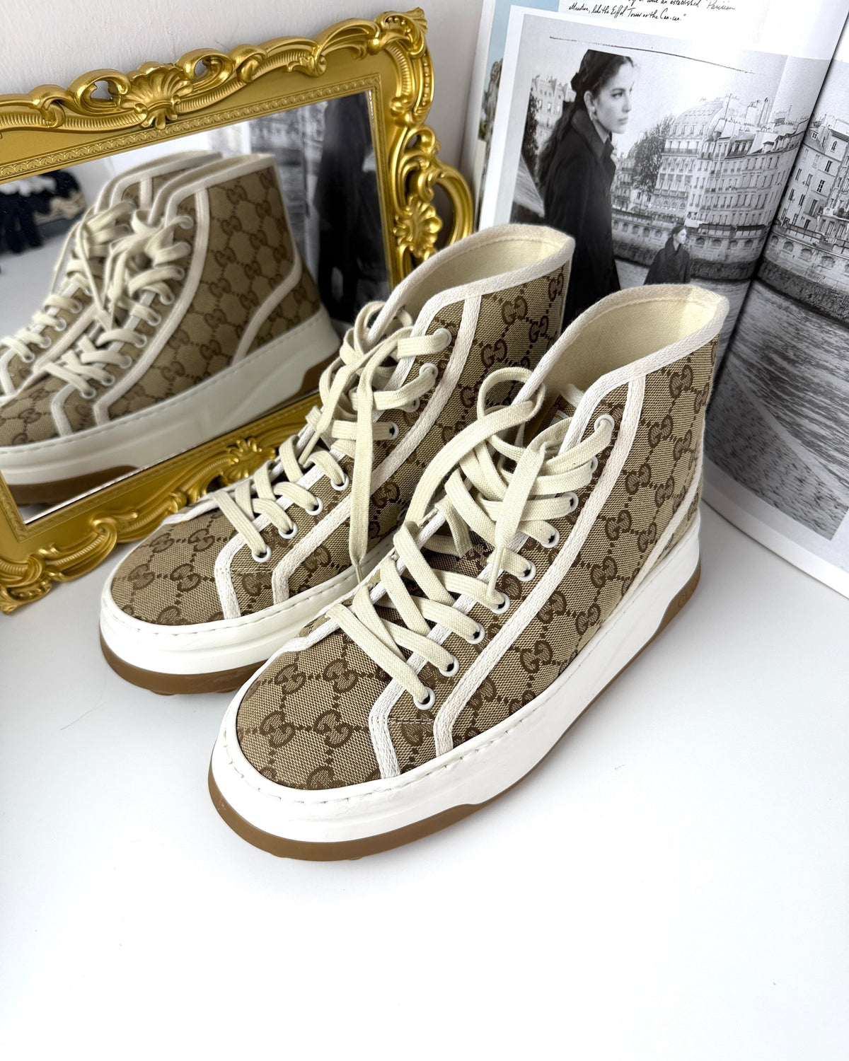 Gucci GG High-Top Canvas Sneaker - Beige & Ebony/ Mystic White - View 3