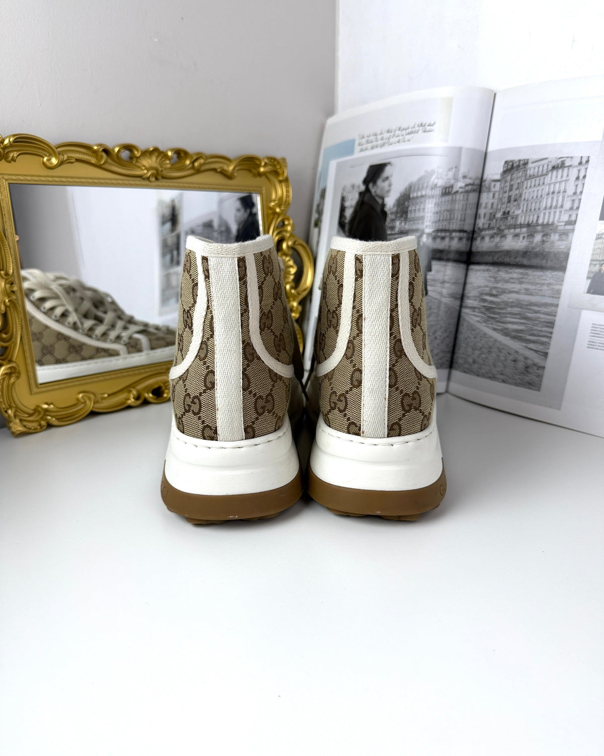Gucci GG High-Top Canvas Sneaker - Beige & Ebony/ Mystic White - View 4