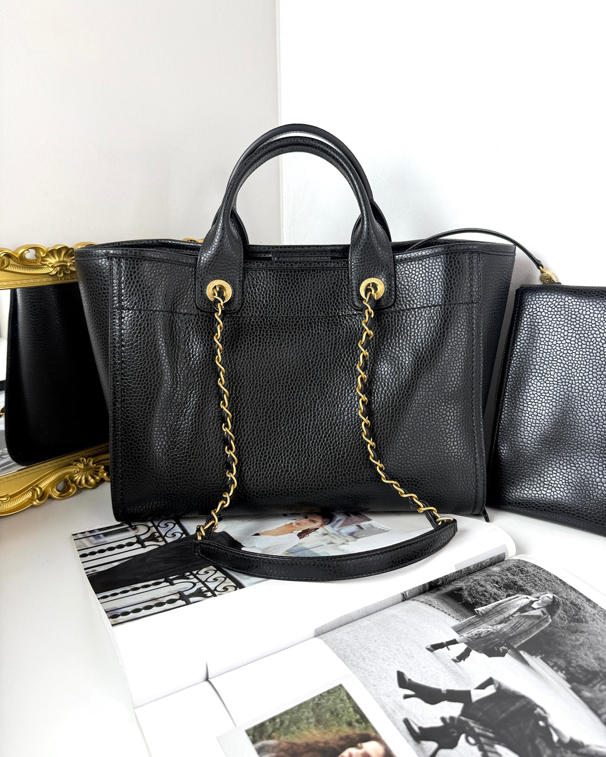 Chanel Leather Deauville Shopping Tote - Black - View 2
