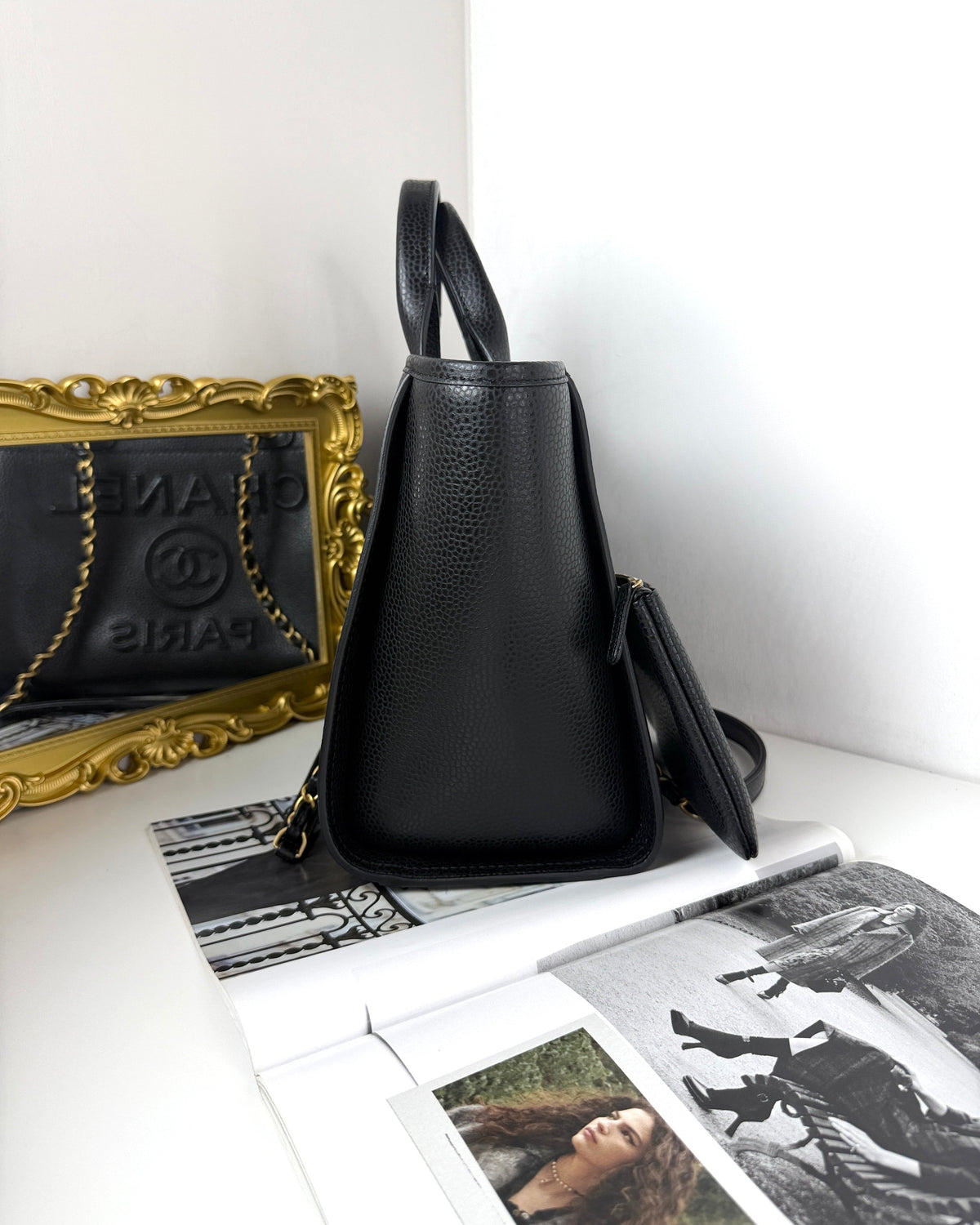 Chanel Leather Deauville Shopping Tote - Black - View 4