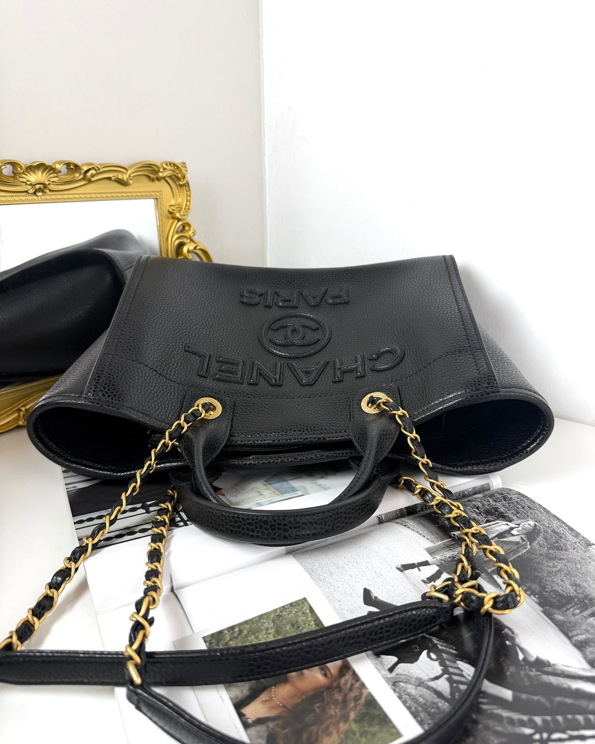Chanel Leather Deauville Shopping Tote - Black - View 6