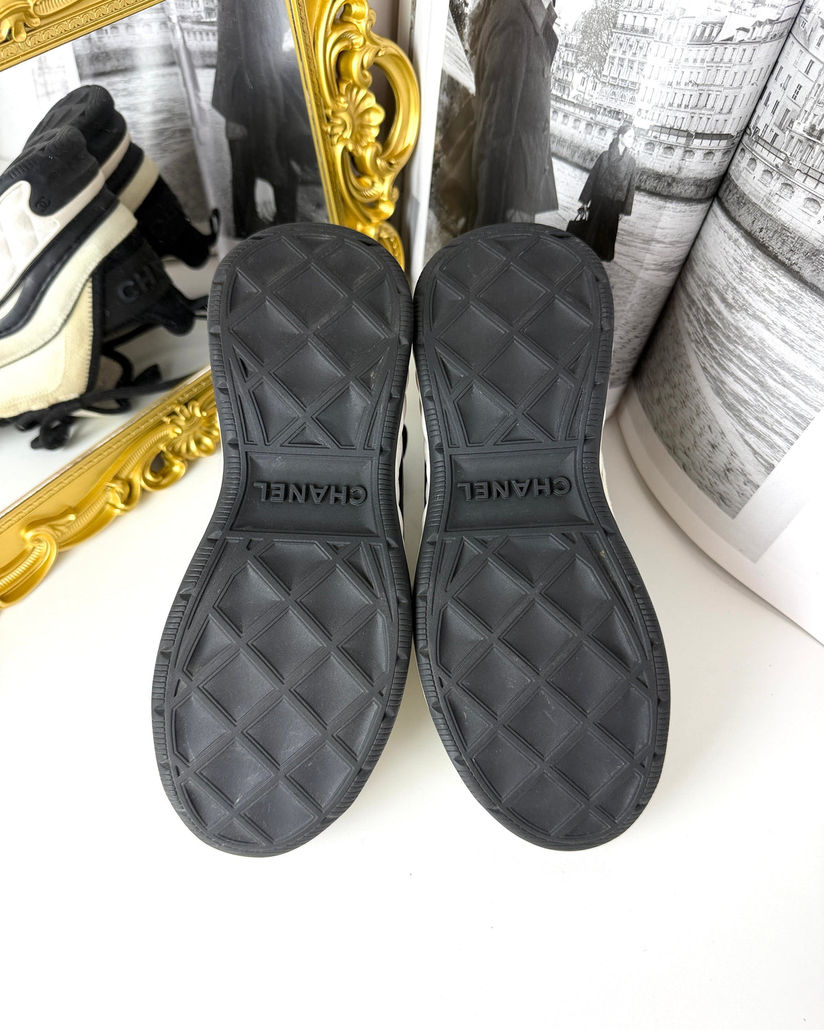 Chanel Velvet Calfskin & Mixed Fibres Sneakers - Ivory, Black - View 5