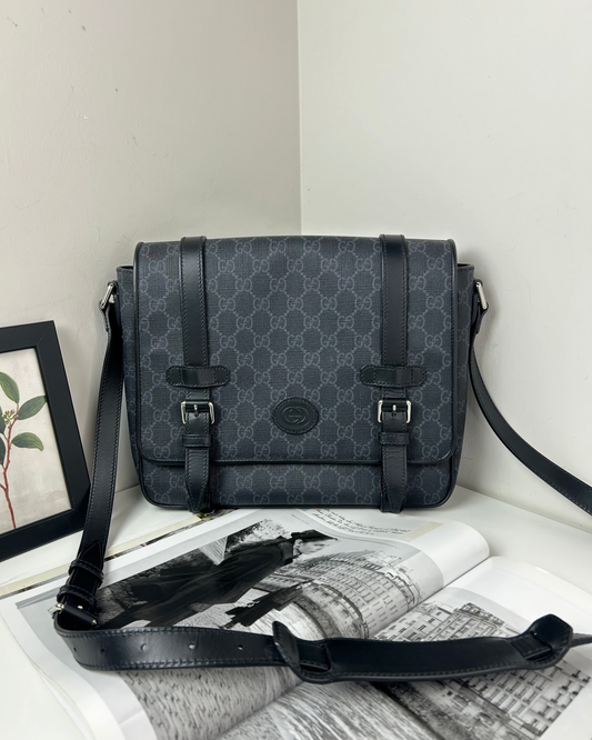 Gucci GG Supreme Messenger Bag - Black, Grey - View 1