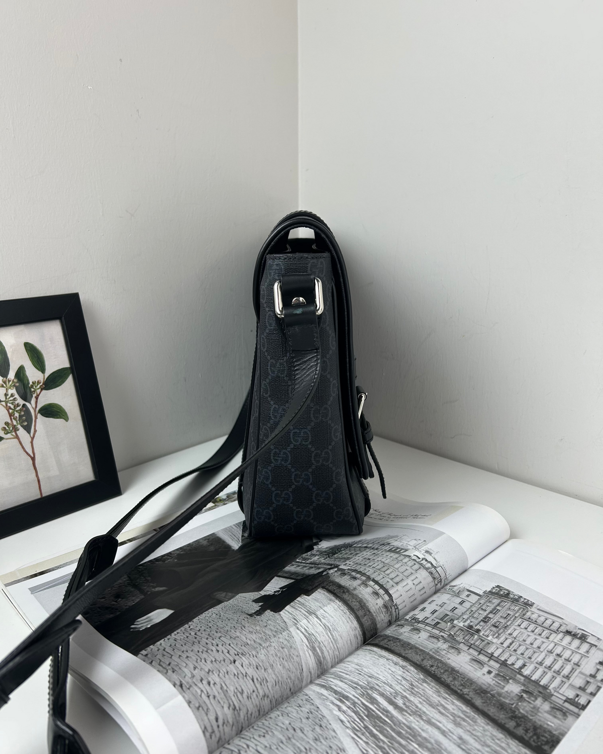 Gucci GG Supreme Messenger Bag - Black, Grey - View 3