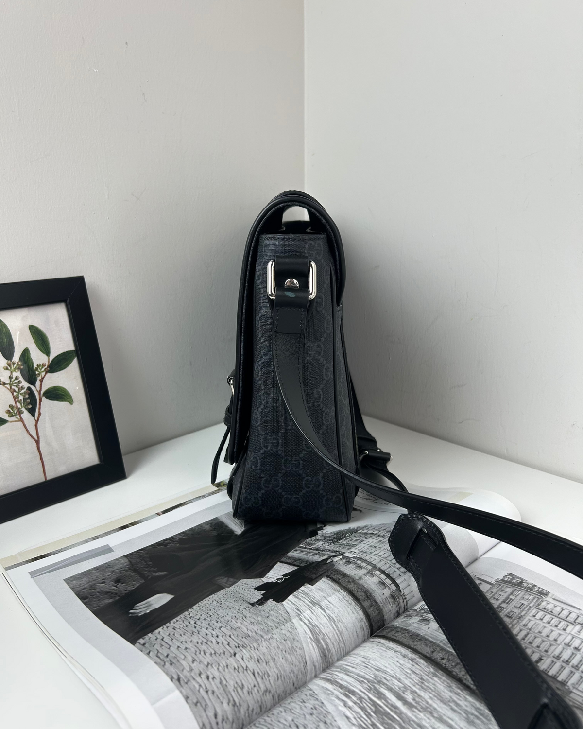 Gucci GG Supreme Messenger Bag - Black, Grey - View 4