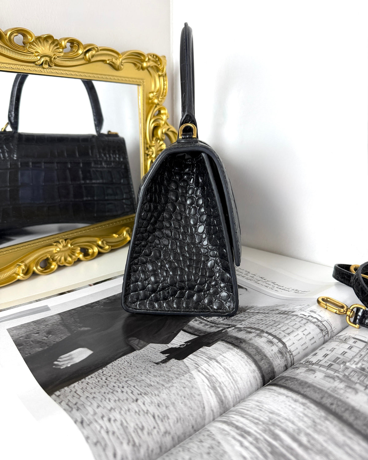 Balenciaga Hourglass Top Handle Bag - Black - View 4
