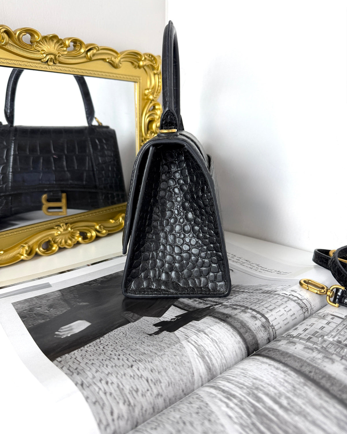 Balenciaga Hourglass Top Handle Bag - Black - View 3