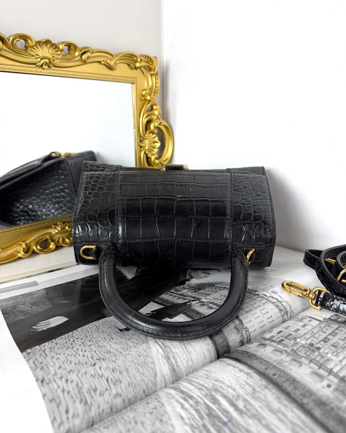 Balenciaga Hourglass Top Handle Bag - Black - View 6