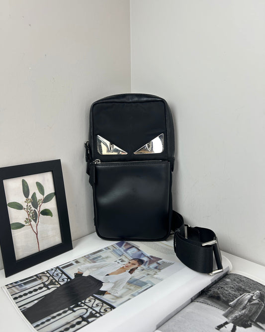 Fendi Bag Bugs Monster Eyes Sling Bag - Black With Silver Hardware - View 1