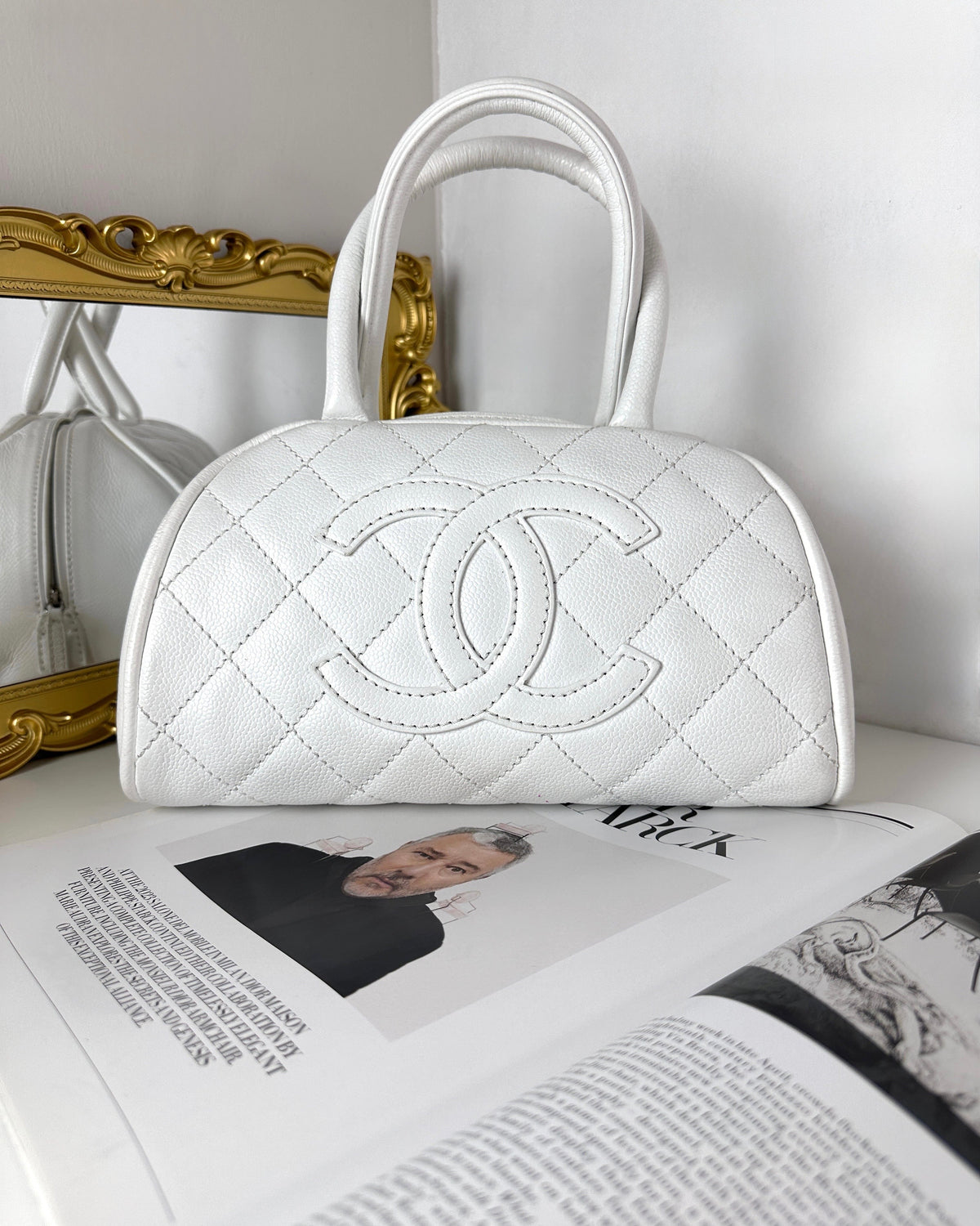Chanel Quilted Caviar Bowling Bag - Milkshake White - View 1