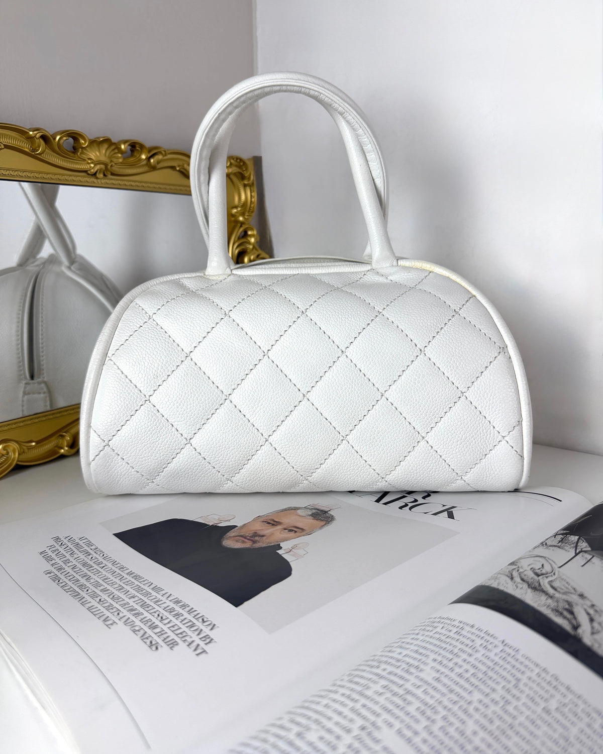 Chanel Quilted Caviar Bowling Bag - Milkshake White - View 2