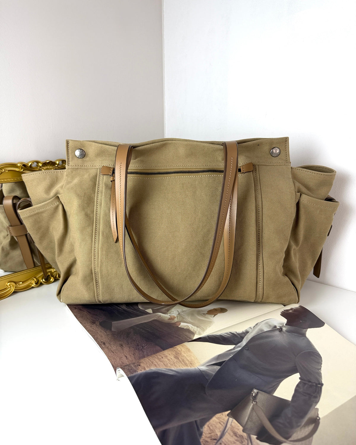 Prada Route Canvas and Leather Tote Bag - Khaki - View 2