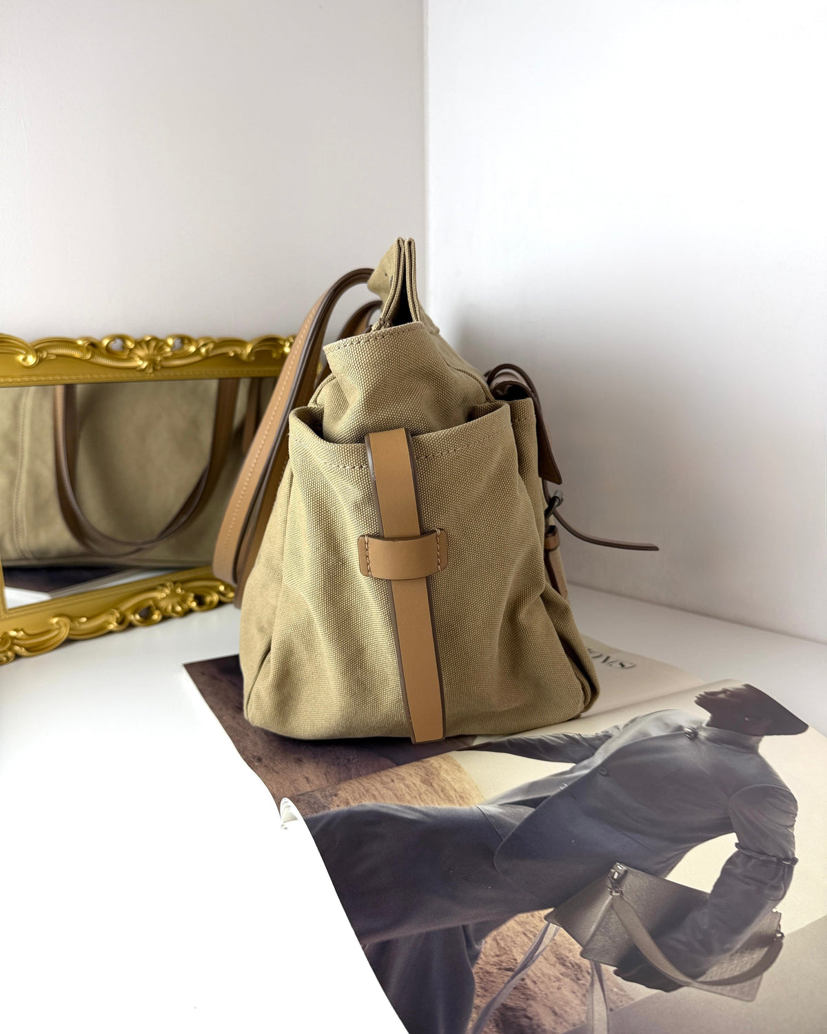Prada Route Canvas and Leather Tote Bag - Khaki - View 4