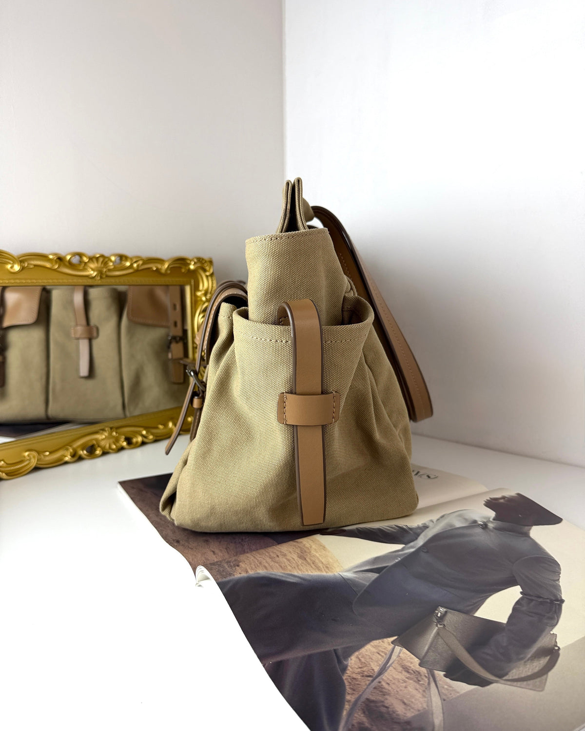 Prada Route Canvas and Leather Tote Bag - Khaki - View 3