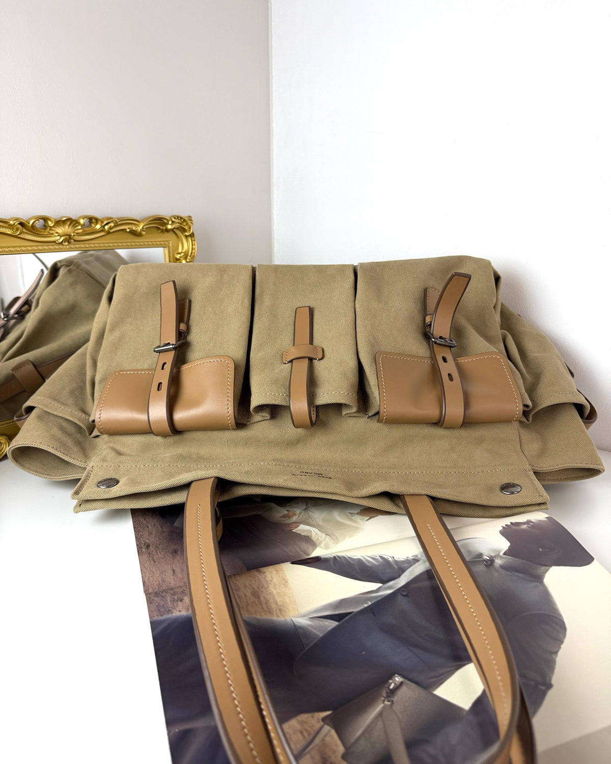 Prada Route Canvas and Leather Tote Bag - Khaki - View 6