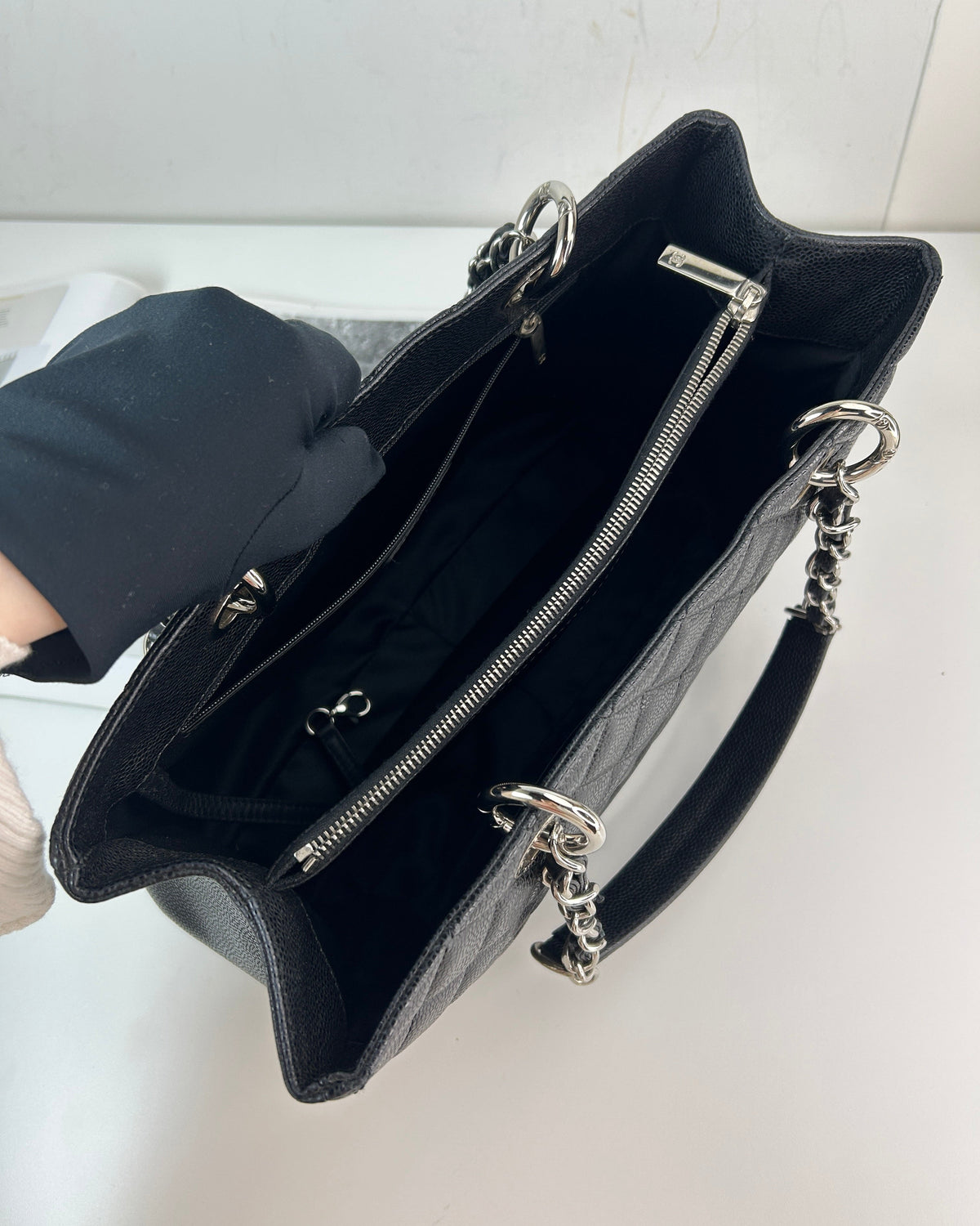 Chanel Grand Shopping Tote - Black With Silver Hardware - View 7