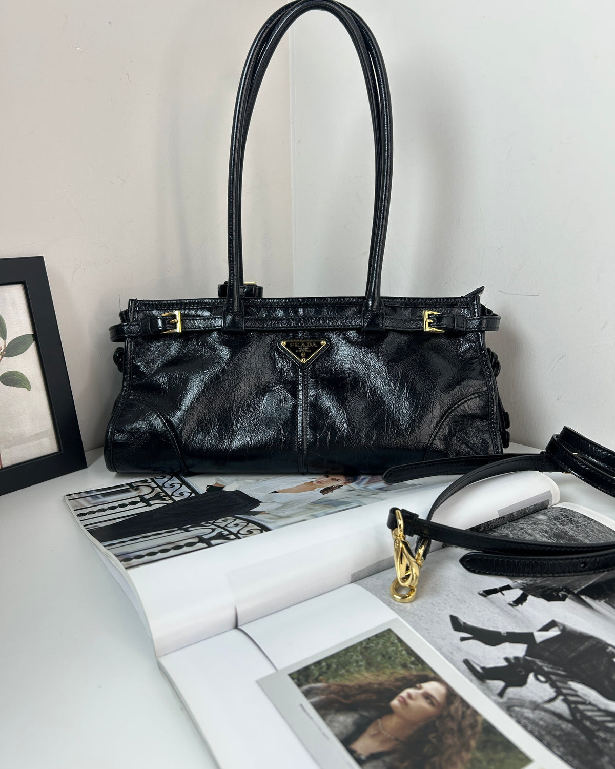 Prada Bonnie Medium Leather Handbag - Black - View 1