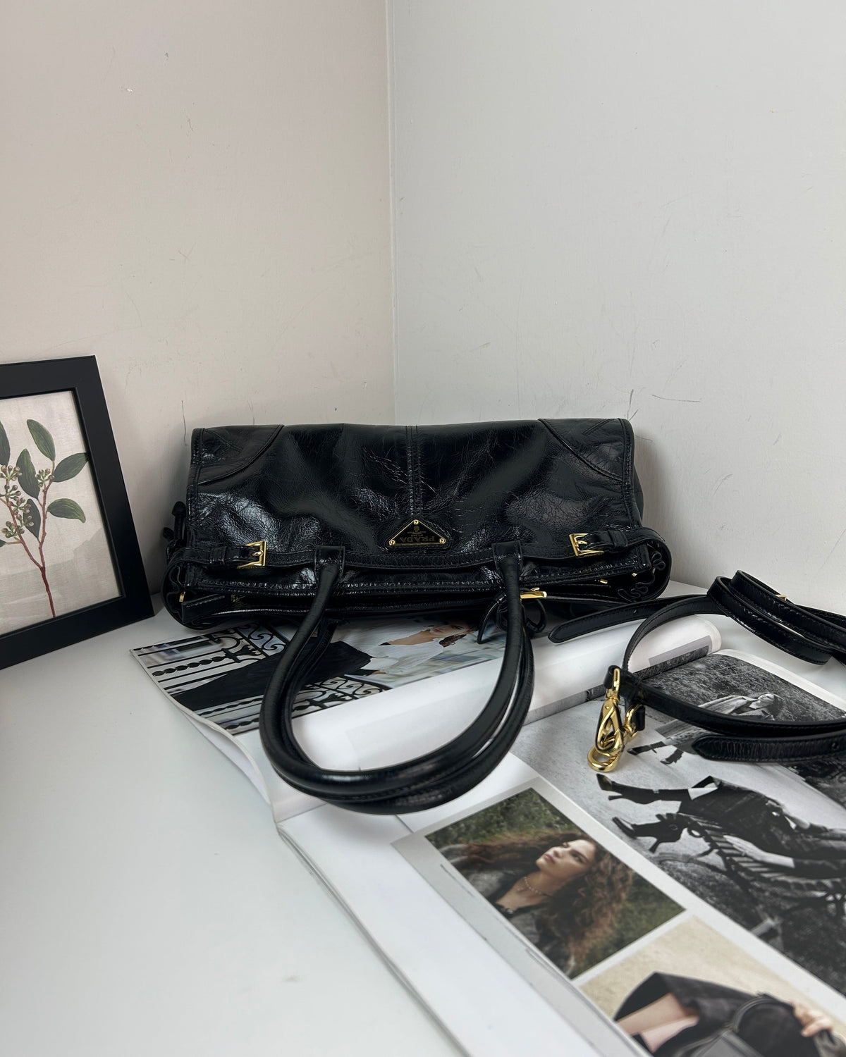 Prada Bonnie Medium Leather Handbag - Black - View 6