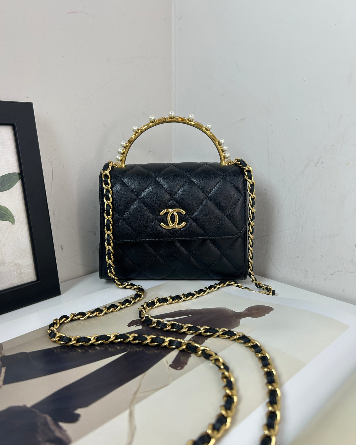 Chanel Mini Flap Bag with Top Handle - Black - View 1