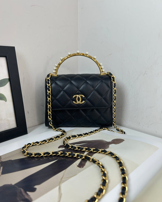 Chanel Mini Flap Bag with Top Handle - Black - View 1