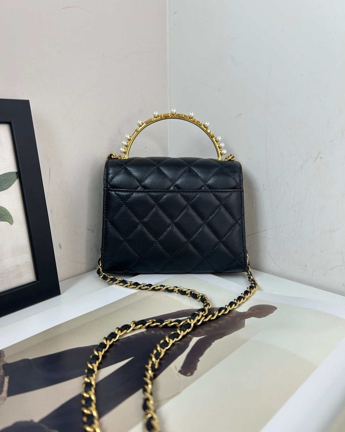 Chanel Mini Flap Bag with Top Handle - Black - View 2