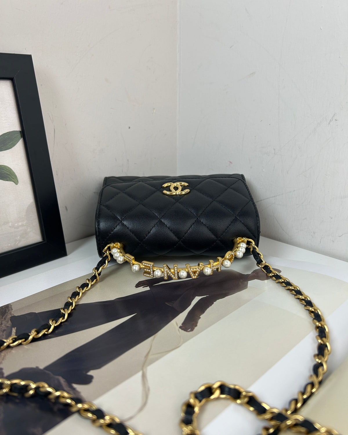 Chanel Mini Flap Bag with Top Handle - Black - View 6
