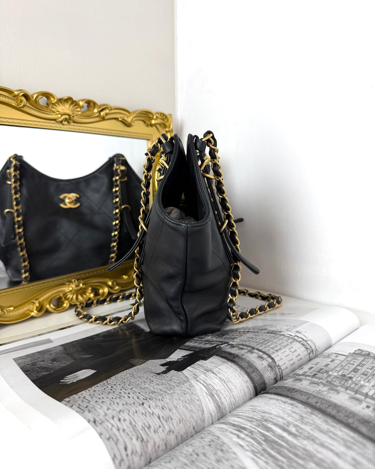 Chanel 25S Maxi Hobo - Black With Gold Hardware - View 3