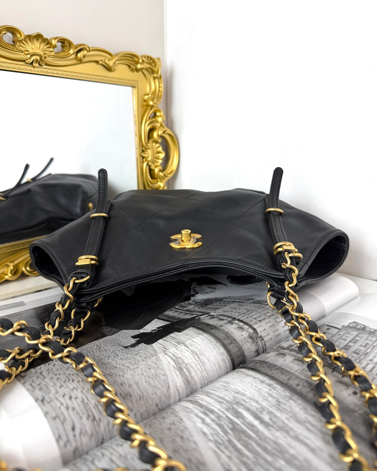 Chanel 25S Maxi Hobo - Black With Gold Hardware - View 6