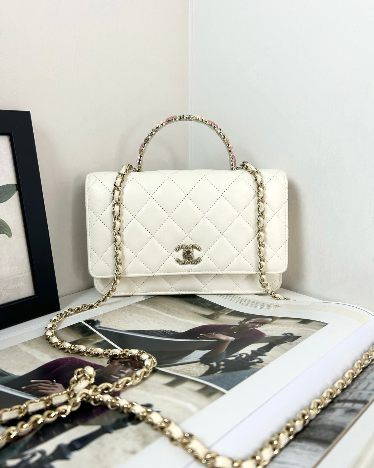Chanel Wallet on Chain with Top Handle - White - View 1