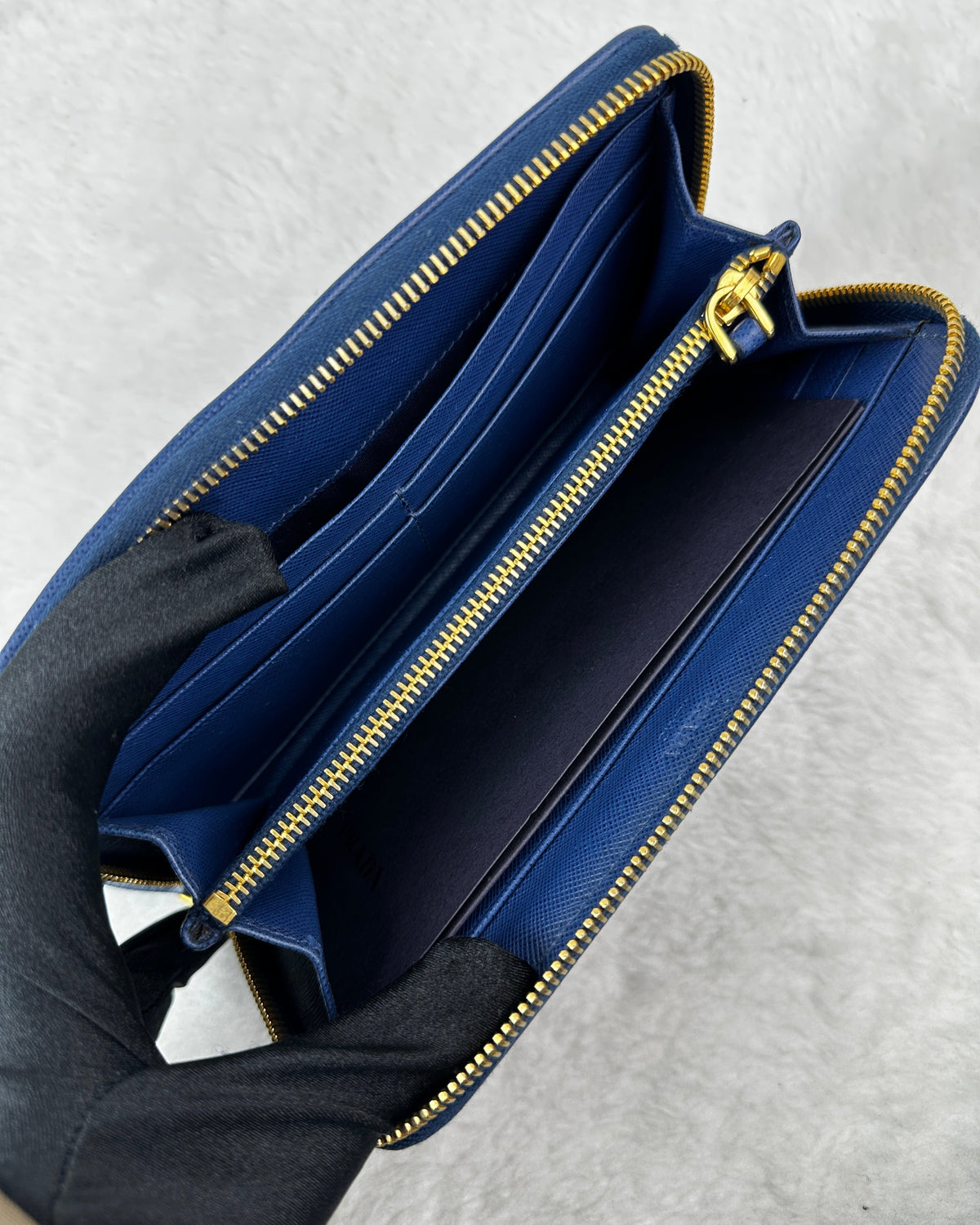Prada Quilted Saffiano Leather Wallet - Navy Blue - View 6