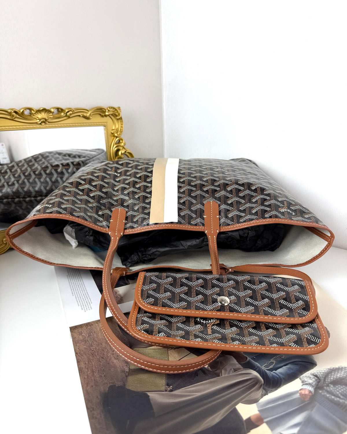 Goyard Saint Louis Tote - Black, Tan - View 6