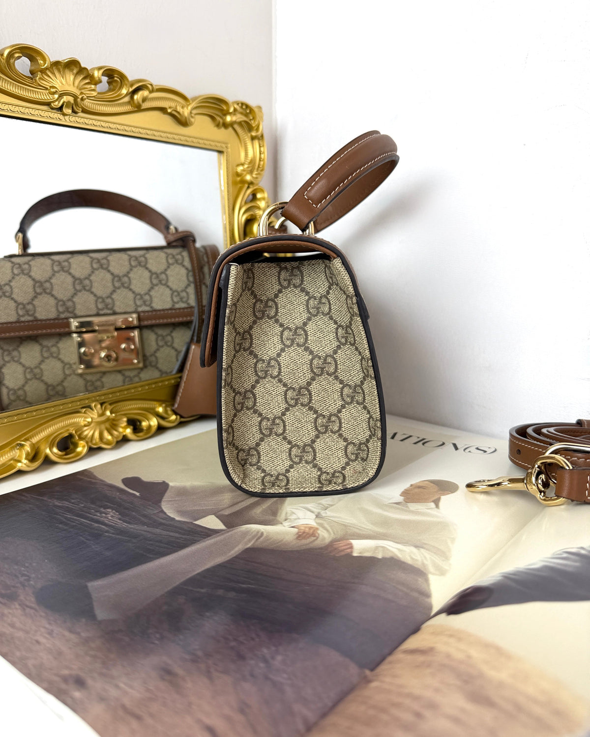 Gucci Padlock Small Top Handle Bag - Beige And Dark Brown - View 3