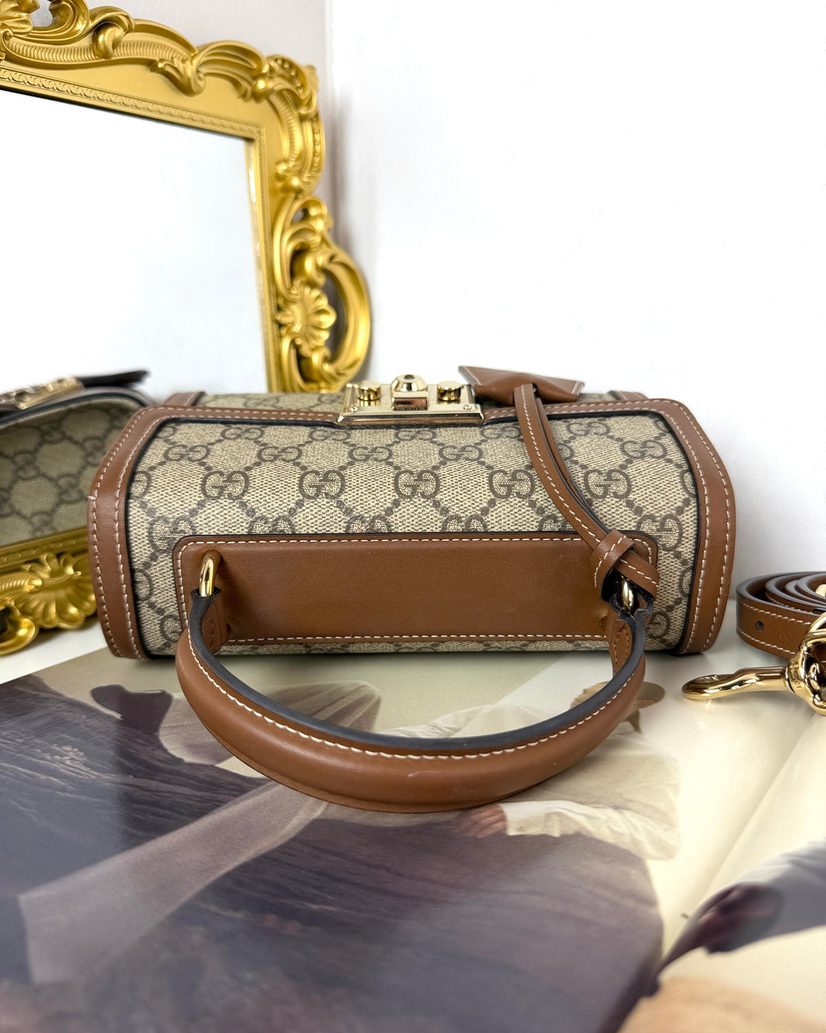 Gucci Padlock Small Top Handle Bag - Beige And Dark Brown - View 6