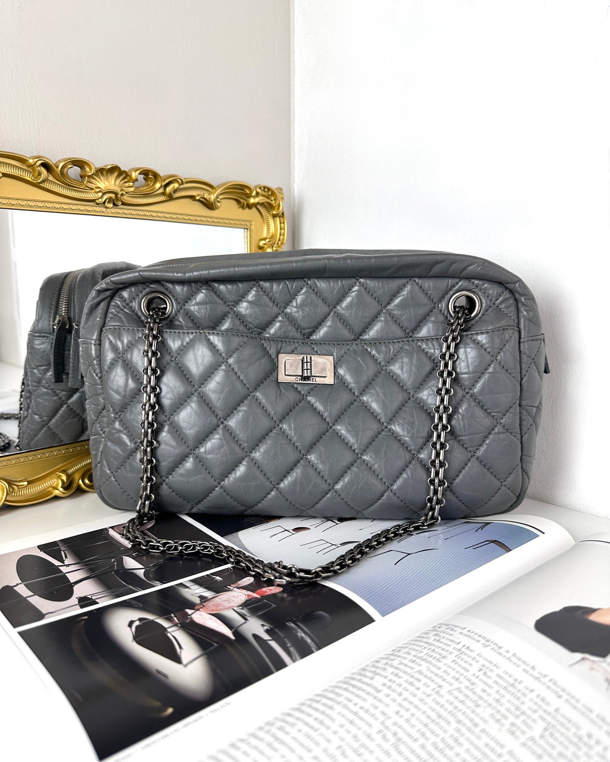 Chanel Aged Calfskin Quilted Reissue Camera Case Bag - Grey, Ruthenium Hardware - View 1