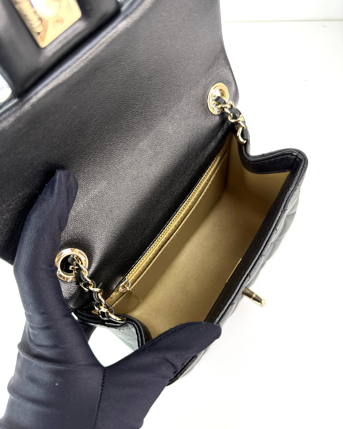 Chanel Mini Classic Handbag - Black, Light Gold Hardware - View 7