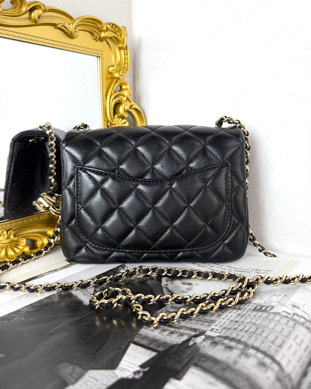 Chanel Mini Classic Handbag - Black, Light Gold Hardware - View 2