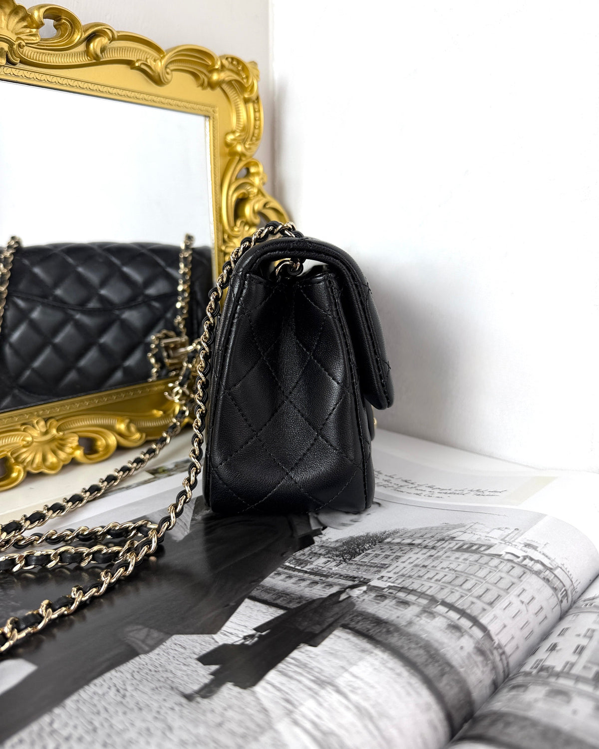 Chanel Mini Classic Handbag - Black, Light Gold Hardware - View 3