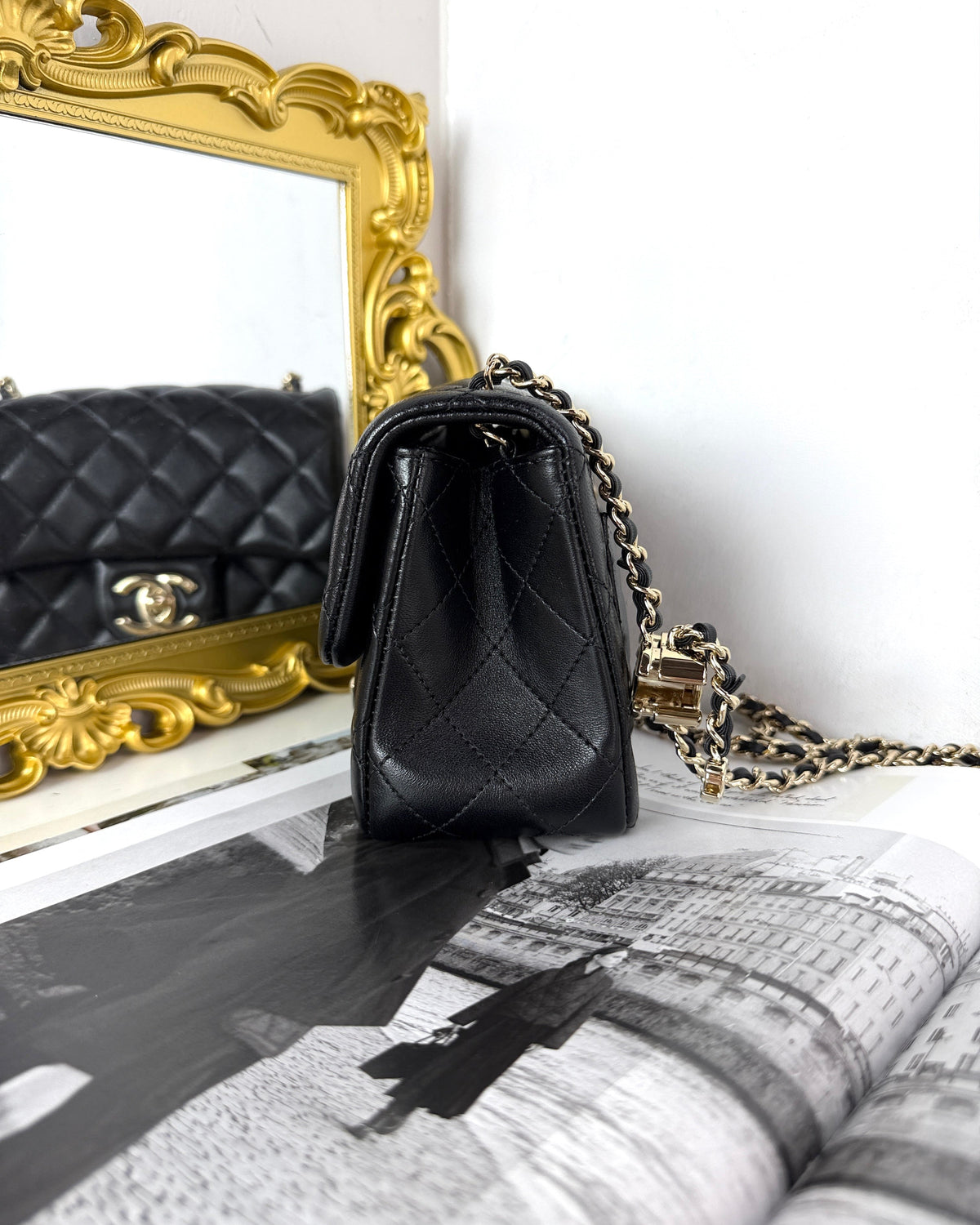 Chanel Mini Classic Handbag - Black, Light Gold Hardware - View 4