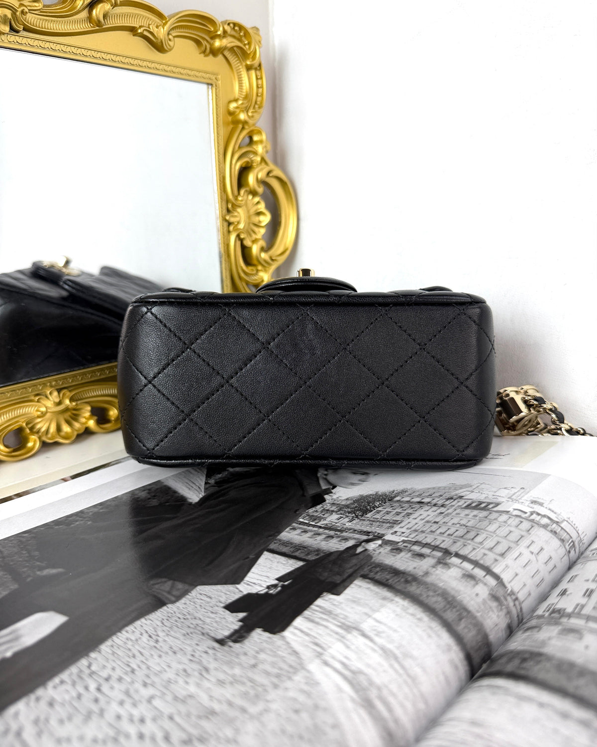 Chanel Mini Classic Handbag - Black, Light Gold Hardware - View 5