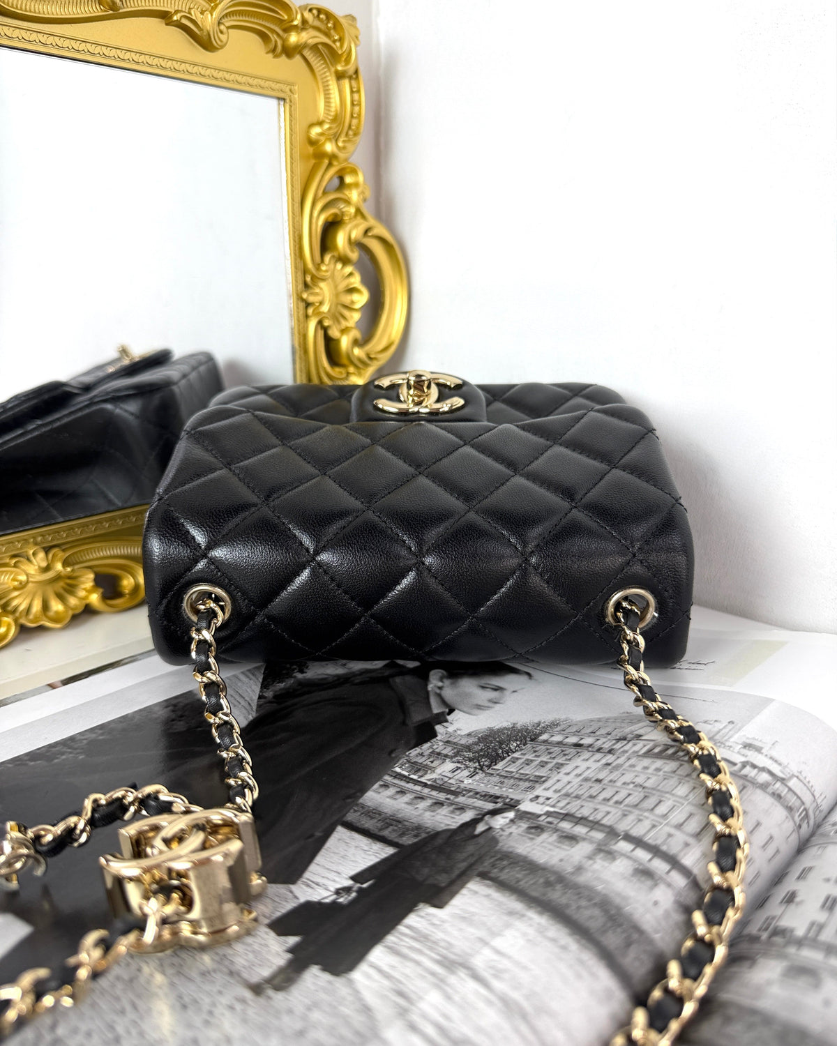 Chanel Mini Classic Handbag - Black, Light Gold Hardware - View 6