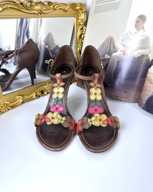 Louis Vuitton Aubepine Floral T-Strap Sandals - View 1