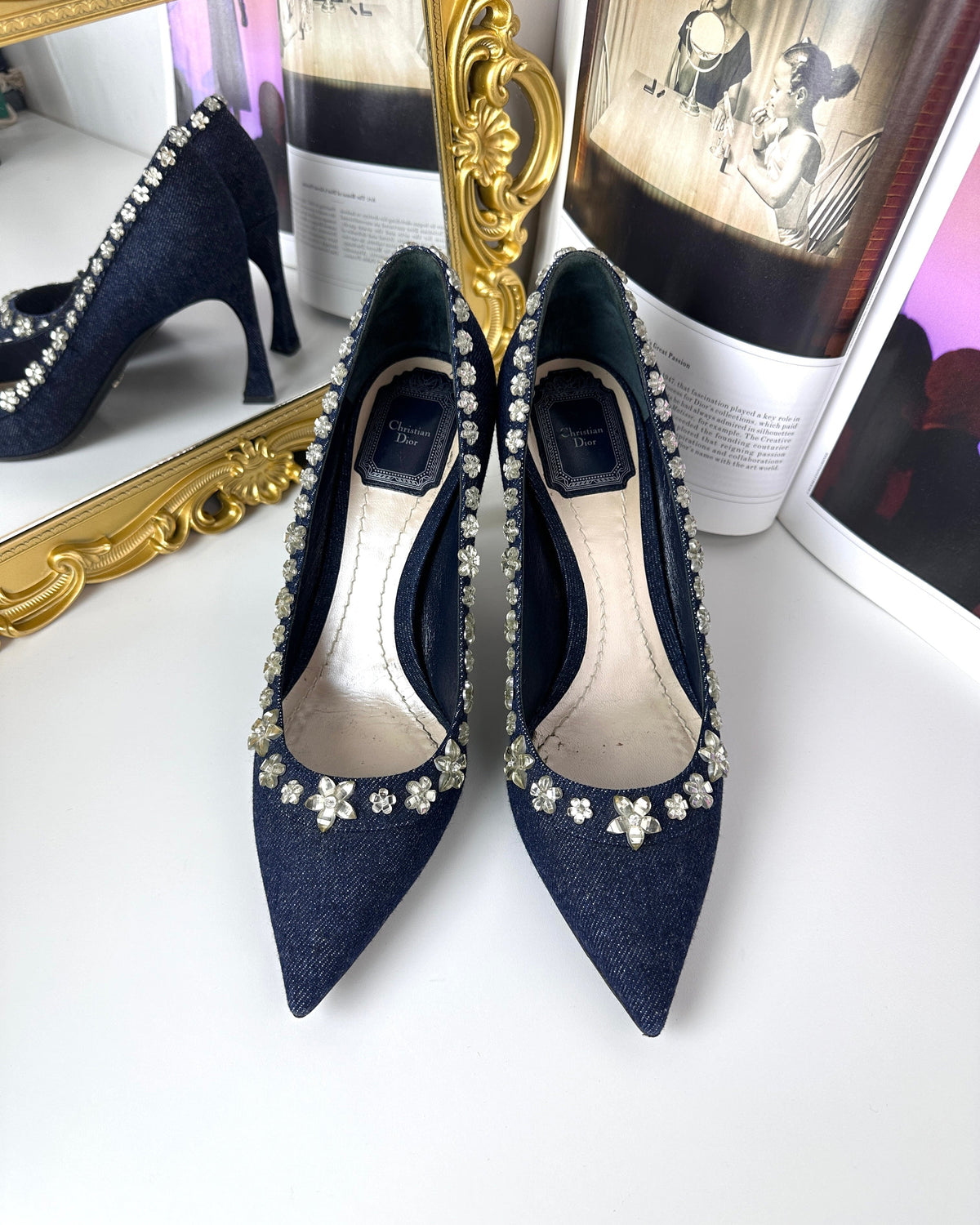 Dior Denim Crystal Garland Pumps - Blue Fonce - View 1